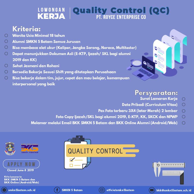 Gambar utama Lowongan Kerja Quality Control Juni 2019