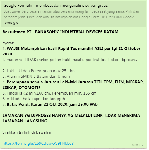 Gambar utama LINK PENDAFTARAN Rekruitmen PT. PANASONIC INDUSTRIAL DEVICES BATAM