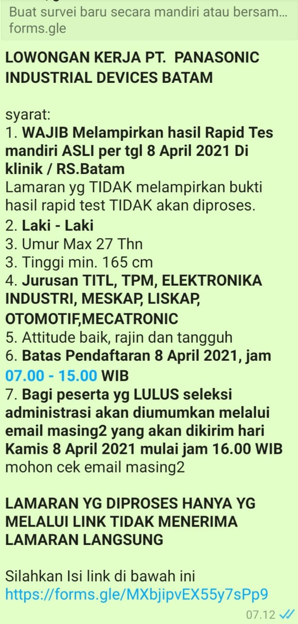 Gambar utama LOWONGAN KERJA PT. PANASONIC INDUSTRIAL DEVICES BATAM