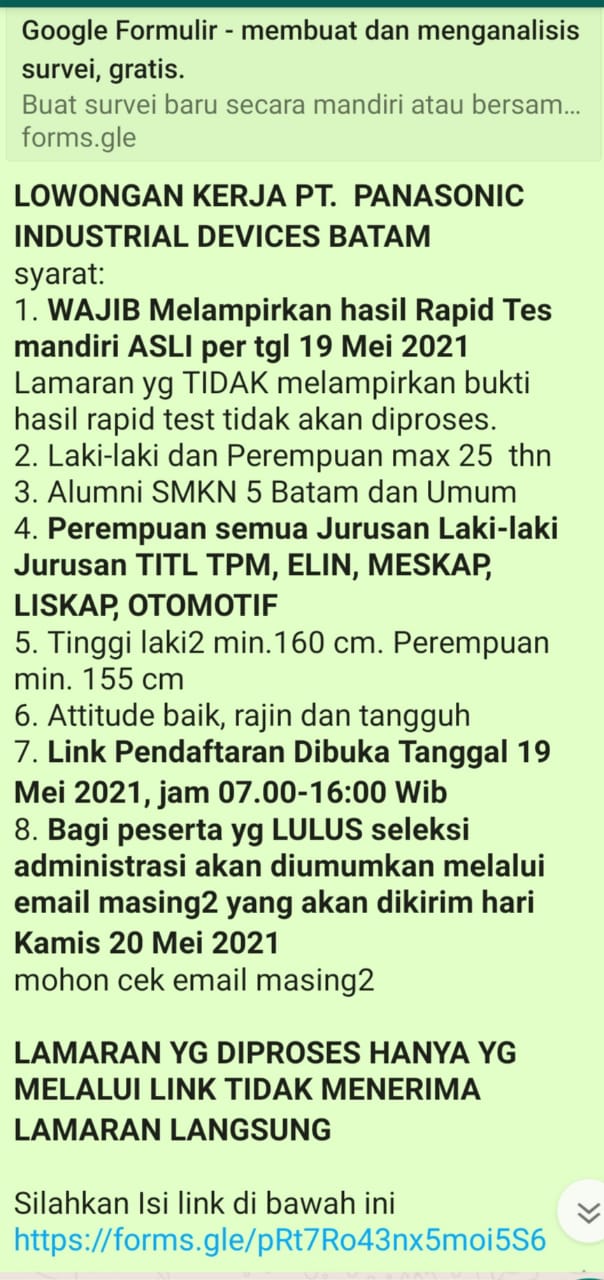 Gambar utama LOWONGAN KERJA PT. PANASONIC INDUSTRIAL DEVICES BATAM BACTH 22